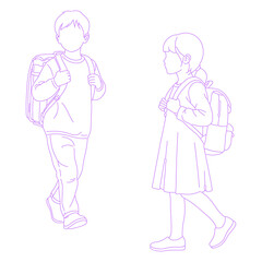 Line art illustration of child with backpack