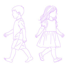 Line art illustration of walking child