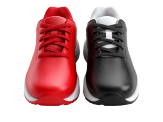 Red and black modern athletic sneakers studio shot, Isolated On White Background, Png Transparent