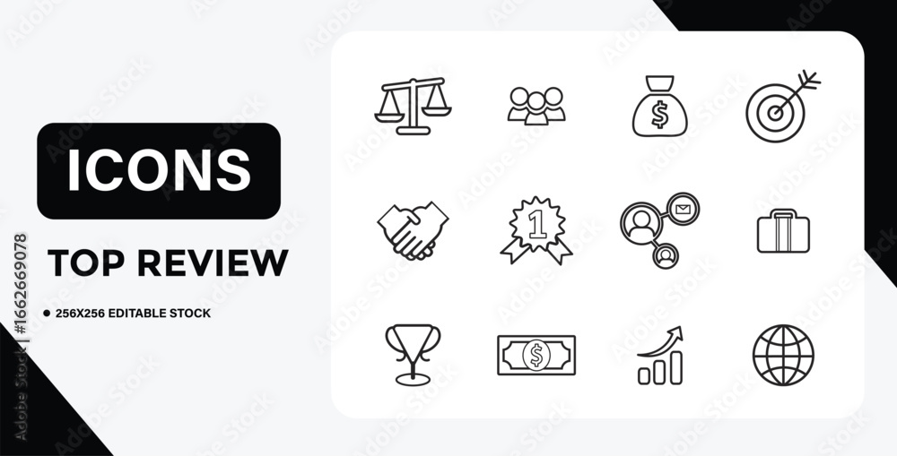 Poster business and finance icon set in line style for web and mobile
