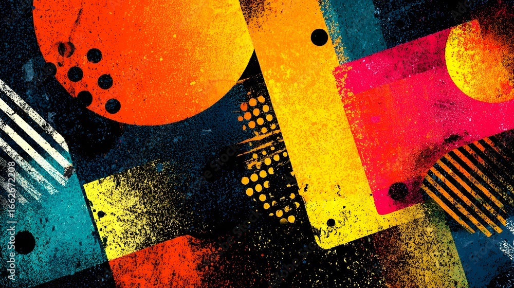 Poster a bold and visually captivating abstract composition featuring a dynamic interplay of geometric shap