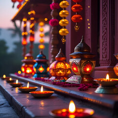 Vibrant Diwali Lanterns: Festive Indian Lights, Illuminated Decorations, Warm Glow, Cultural Celebration