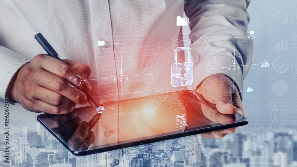 Poster cyber security protection and cyber security strategies against cyber threats, system hacks, digital