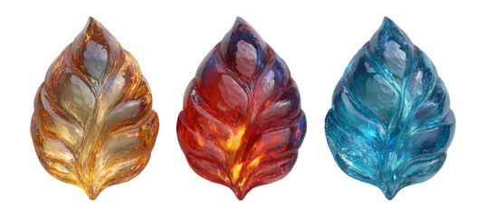 Colorful Leaf Shapes Set Isolated on Transparent Background