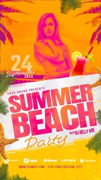 Animated Nightclub Flyer Template with Tropical Summer Beach Party Theme