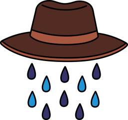 A hat with raindrops falling from it