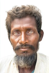 Fototapeta premium Poor Bangladeshi man in traditional attire on white background.
