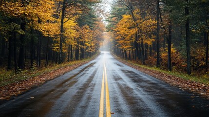 Fototapeta premium Autumn road through a misty forest