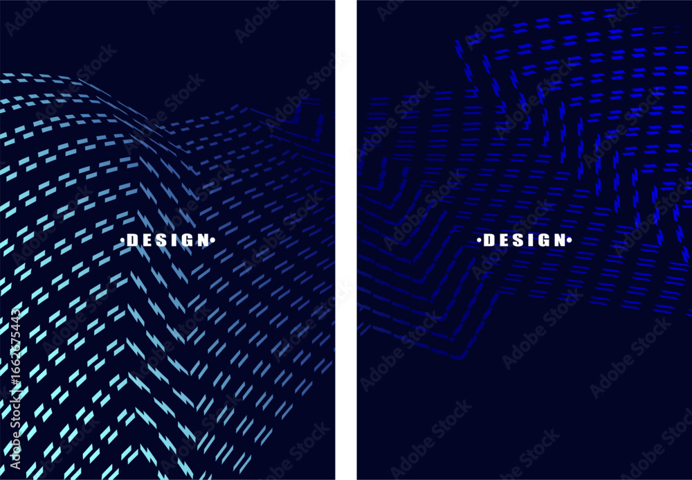 Poster a set of abstract vector dark blue backgrounds with a dynamic flowing wave pattern consisting of man