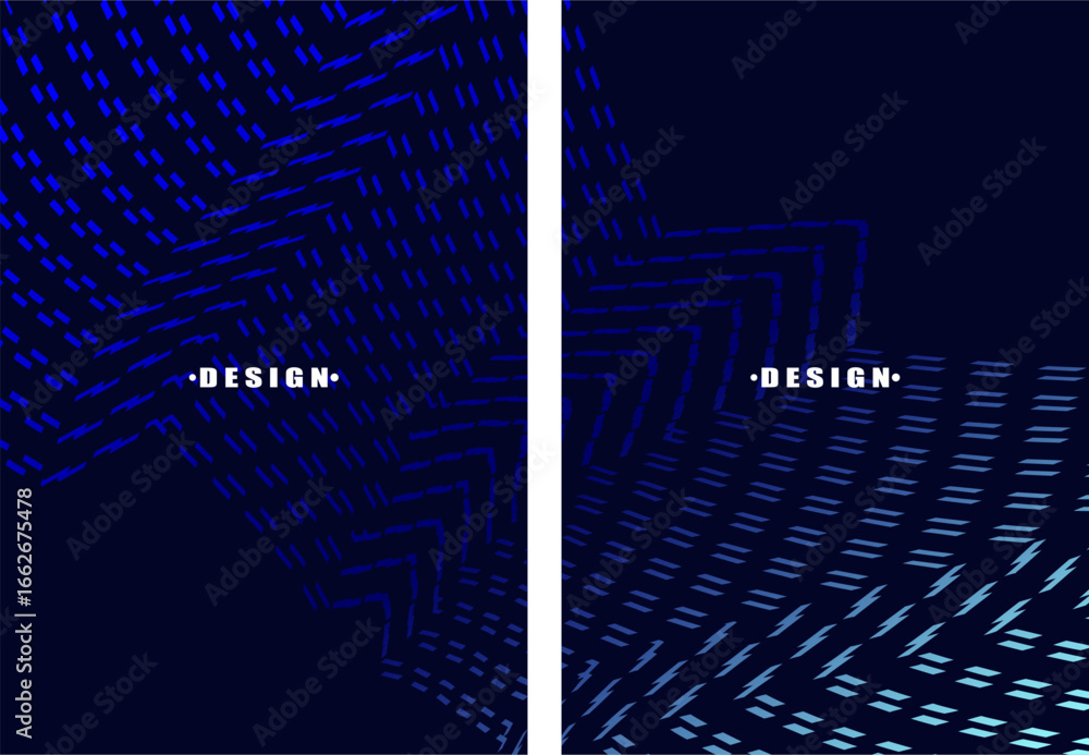Poster a set of abstract vector dark blue backgrounds with a dynamic flowing wave pattern consisting of man