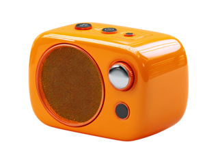 Angled perspective 3D orange radio icon isolated on transparent background PNG