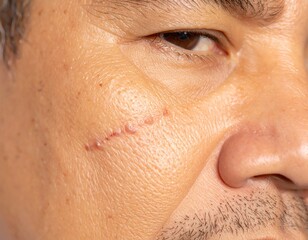 Man's Facial Scar Close-Up