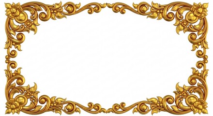 An elegant vintage gold frame with ornate floral and leaf decorations on a white background