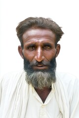 Pakistani poor man isolated in white background