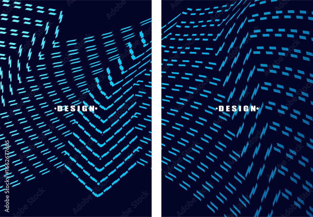 Poster a set of abstract vector dark blue backgrounds with a dynamic flowing wave pattern consisting of man