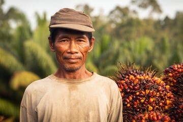 The heart of Indonesia's agriculture, a portrait of a palm oil harvester.