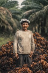 An Indonesian farmer stands proudly with the fruits of their harvest.