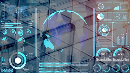 High-tech global network connection interface showing worldwide digital communication, data exchange, and internet connectivity. Global connection, data interaction, and worldwide communication. Thunk