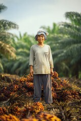 An Indonesian farmer stands proudly with the fruits of their harvest.