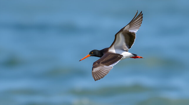 Beautiful Flying Oystercatcher Bird in Flight