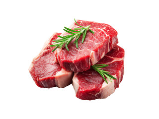 Obraz premium Three raw beef steaks with rosemary sprigs isolated on black background, Isolated On White Background, Png Transparent