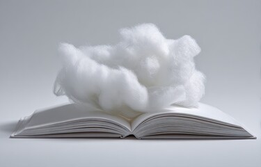 A fluffy white cloud rests atop an open book