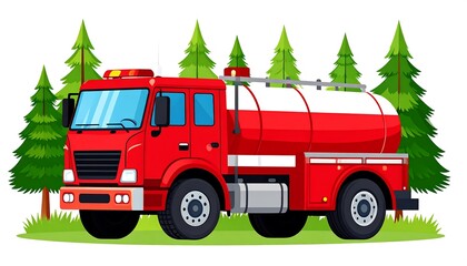 Red fire tanker truck in a forest