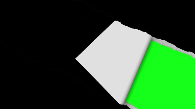 Torn paper texture transition background with green screen. Diagonal way. 4k animation.