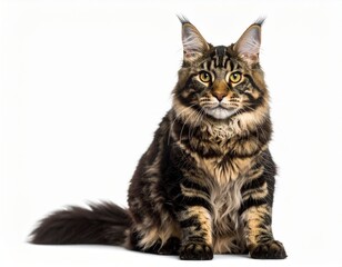 Obraz premium Beautiful Tabby Maine Coon Cat on White Background