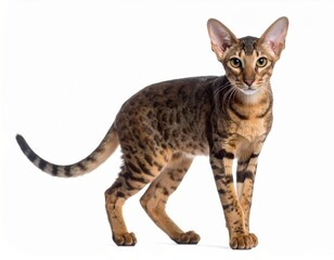 Obraz premium Oriental Shorthair Cat with Spotted Coat on White Background