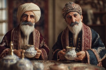 Elegant elders share a moment of Turkish hospitality and timeless tradition.