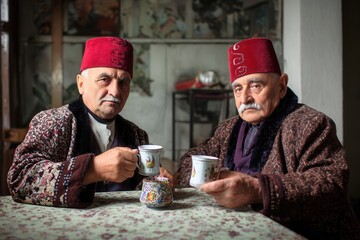 Elegant elders share a moment of Turkish hospitality and timeless tradition.