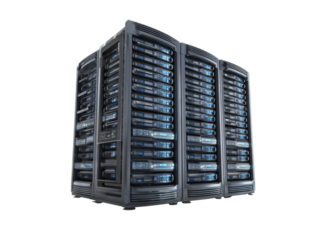 Modern data center server racks powerful network technology, Isolated On White Background, Png Transparent