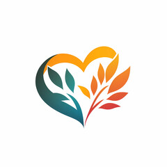 Fototapeta premium Vibrant heart-shaped leaf logo for love, care, and wellness branding
