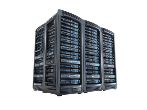 Modern data center server racks powerful network technology, Isolated On White Background, Png Transparent