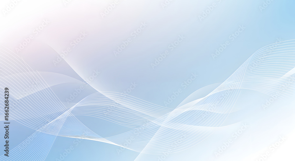 Poster soft abstract background with flowing lines and dots in light blue and white tones