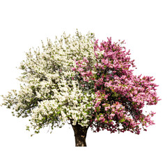 Obraz premium Vibrant photo of beautiful blossoming tree with white and pink flowers isolated on transparent background.
