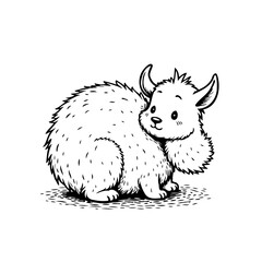 A charming hand drawn illustration of a fluffy creature with horn like ears a whimsical artistic
