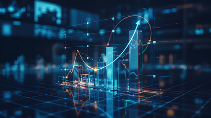 Stock market chart and graph with digital data and technology design elements