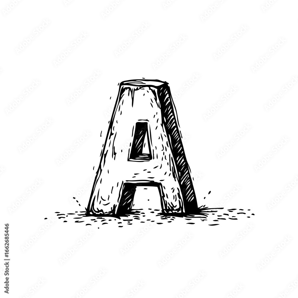 Poster a whimsical artistic sketch of the letter a showcasing unique depth and texture in minimalist style