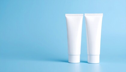 Two blank white tubes on a light blue background