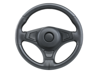 Modern black leather car steering wheel isolated, Isolated On White Background, Png Transparent