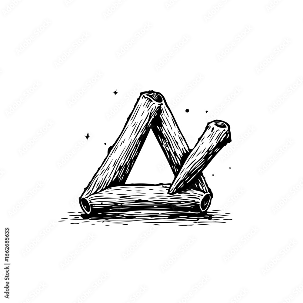 Poster abstract wooden triangle creation with intersecting logs conveys strength in organic form and