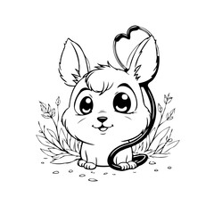 Adorable cartoon mouse illustration surrounded by delicate foliage showcases charming innocence