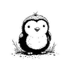 Adorable little penguin illustration with detailed black and white textures suitable for different