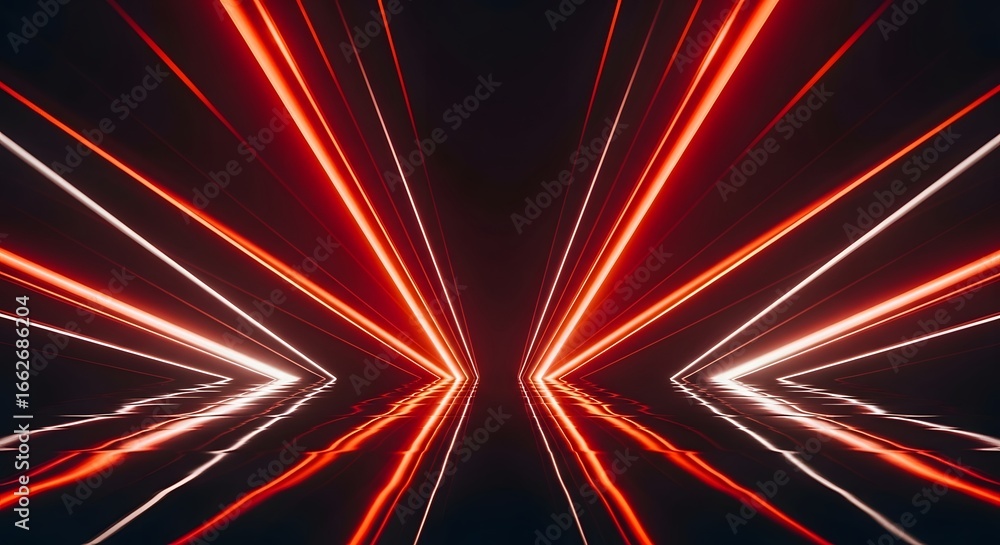 Poster abstract red and white light trails on a dark background creating a sense of speed and motion