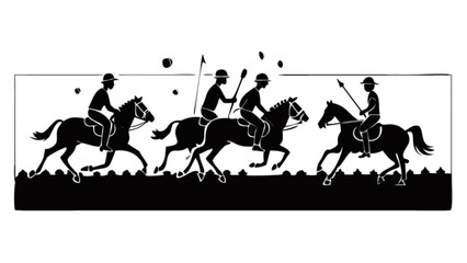 Silhouetted horses and riders with spears in a monochrome illustration design showing action and movement