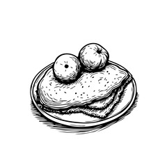 Artistic rendition displaying a pancake stack adorned with fresh fruits on a round platter