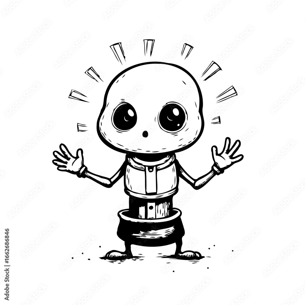 Poster cartoon character displaying radiating optimism and endearing wonder with captivating simplicity