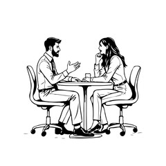 Business meeting illustration depicting two professionals engaged in conversation at a table